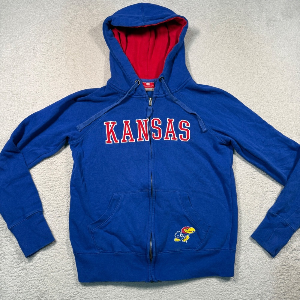 Vintage Y2K Colosseum Kansas Hoodie Womens S Blue Full Zip Thumbholes Jayhawks